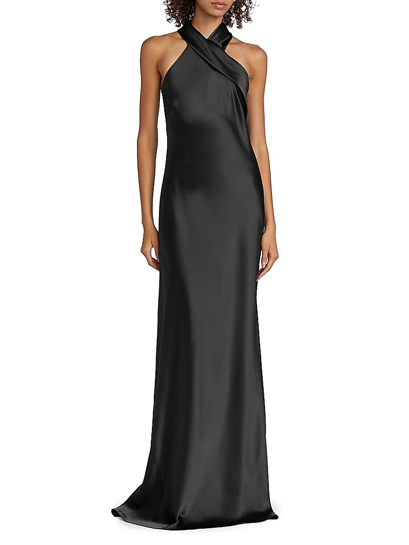 Pandora Satin Cross Halter Gown