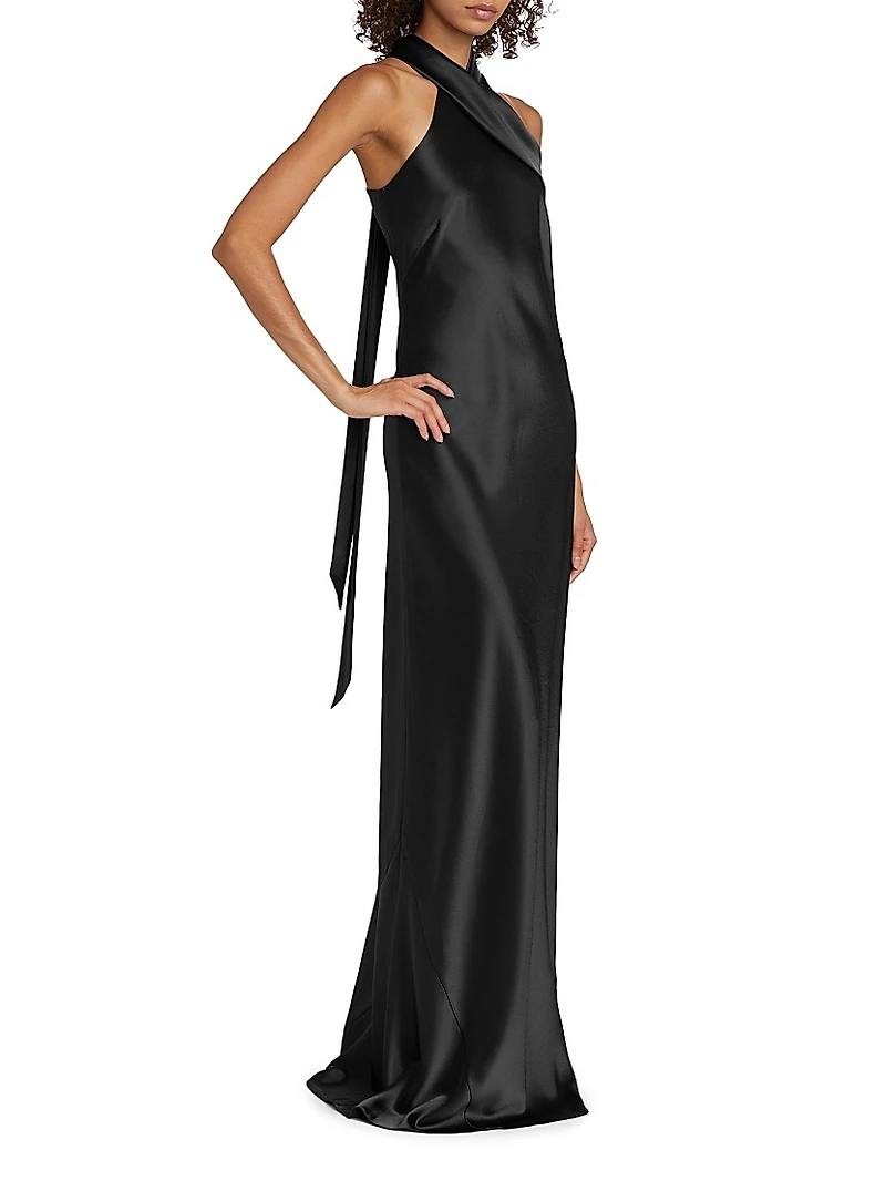Pandora Satin Cross Halter Gown