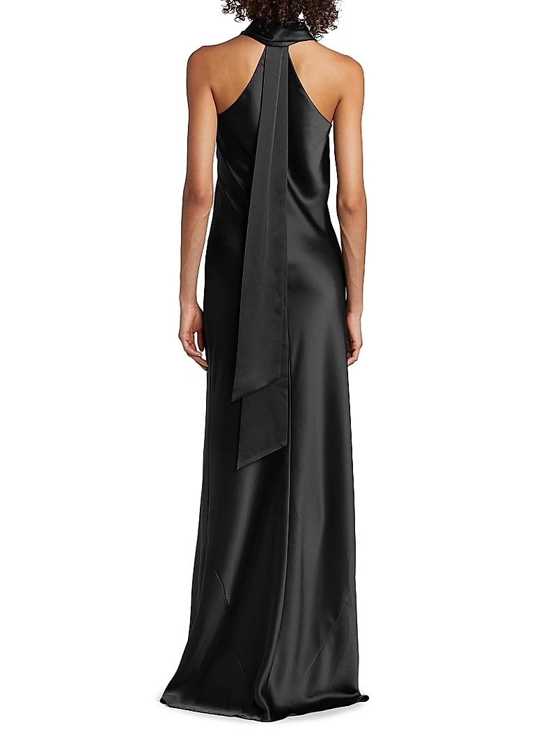Pandora Satin Cross Halter Gown