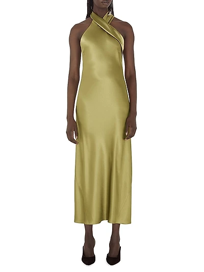 Pandora Satin Halterneck Midi-Dress