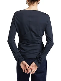 Draped Stretch Cotton Boatneck Top