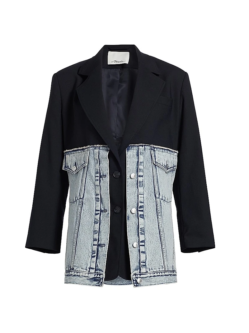 Hybird Mixed-Media Denim Oversized Blazer