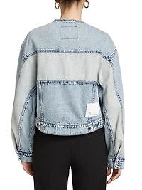 Collarless Cropped Denim Jacket