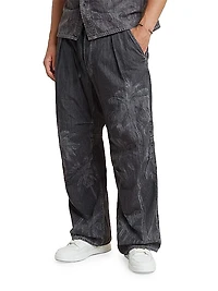 Pleated Wide-Leg Denim Pants