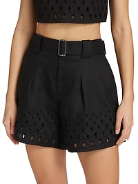 Kali Eyelet Linen Belted Shorts