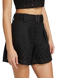 Kali Eyelet Linen Belted Shorts