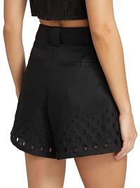 Kali Eyelet Linen Belted Shorts
