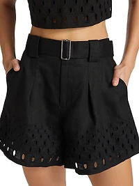 Kali Eyelet Linen Belted Shorts