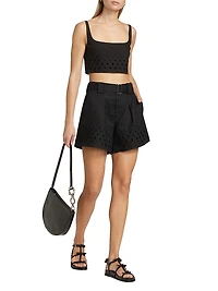 Kali Eyelet Linen Belted Shorts