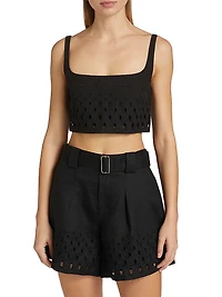 Sky Eyelet Linen Crop Top