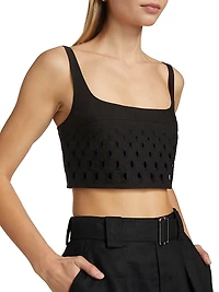 Sky Eyelet Linen Crop Top