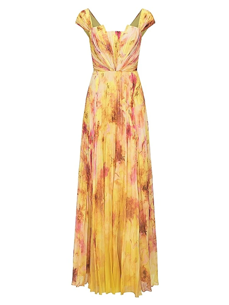 Rian Pleated Chiffon Gown