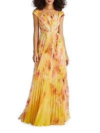 Rian Pleated Chiffon Gown