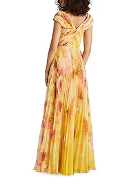 Rian Pleated Chiffon Gown
