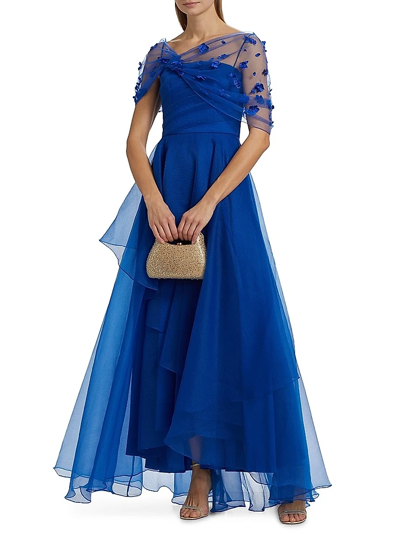 Atlas Draped Organza Gown