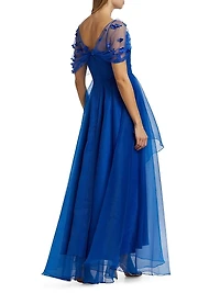 Atlas Draped Organza Gown