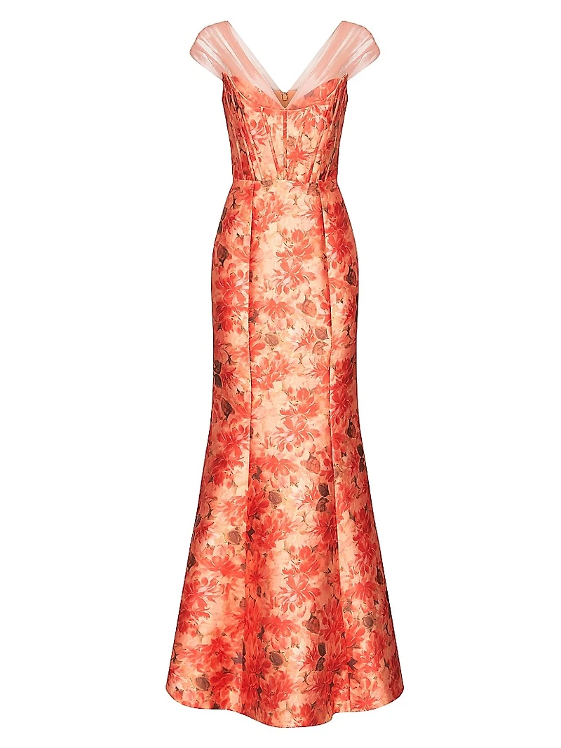 Lowen Floral Mikado Satin Mermaid Gown