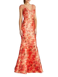 Lowen Floral Mikado Satin Mermaid Gown