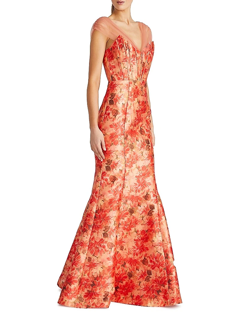 Lowen Floral Mikado Satin Mermaid Gown