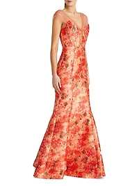 Lowen Floral Mikado Satin Mermaid Gown