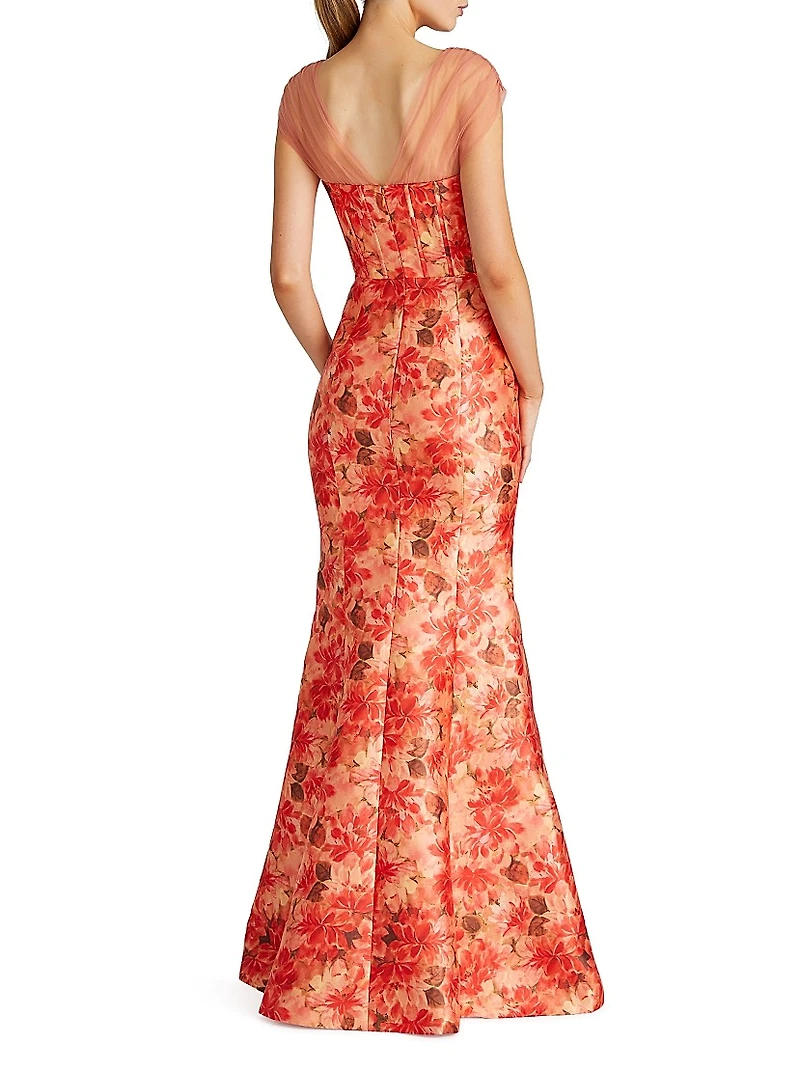 Lowen Floral Mikado Satin Mermaid Gown