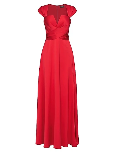 Calista Satin Faux Wrap A-Line Gown