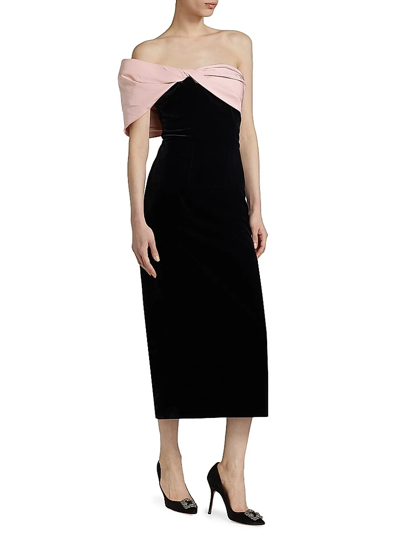 Off-The-Shoulder Twist Midi-Dress