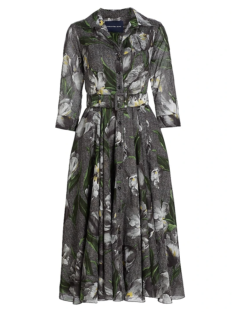 Aster Floral Cotton Belted Shirtdress