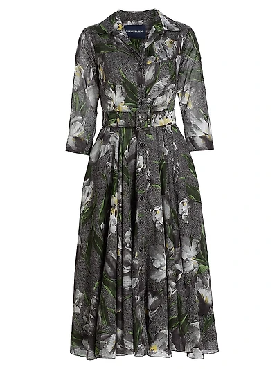 Aster Floral Cotton Belted Shirtdress