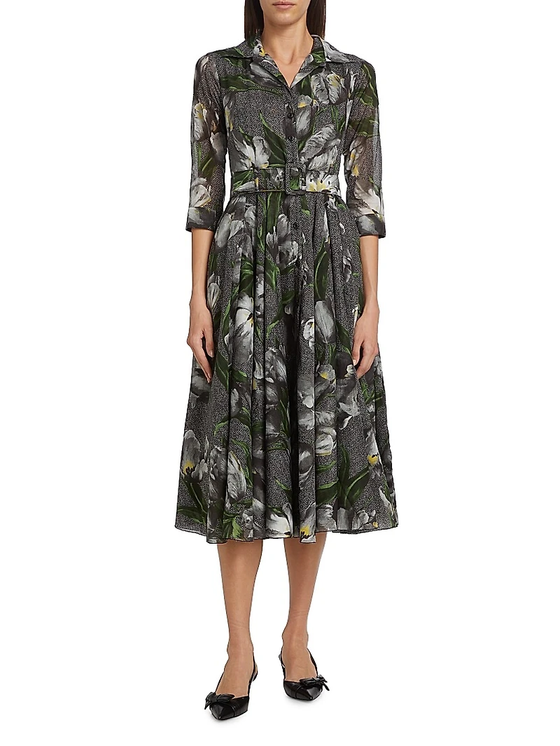 Aster Floral Cotton Belted Shirtdress