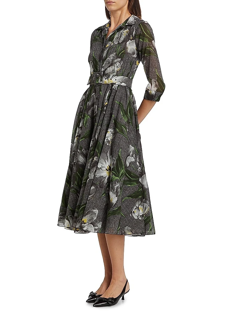 Aster Floral Cotton Belted Shirtdress