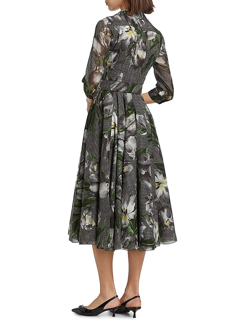 Aster Floral Cotton Belted Shirtdress