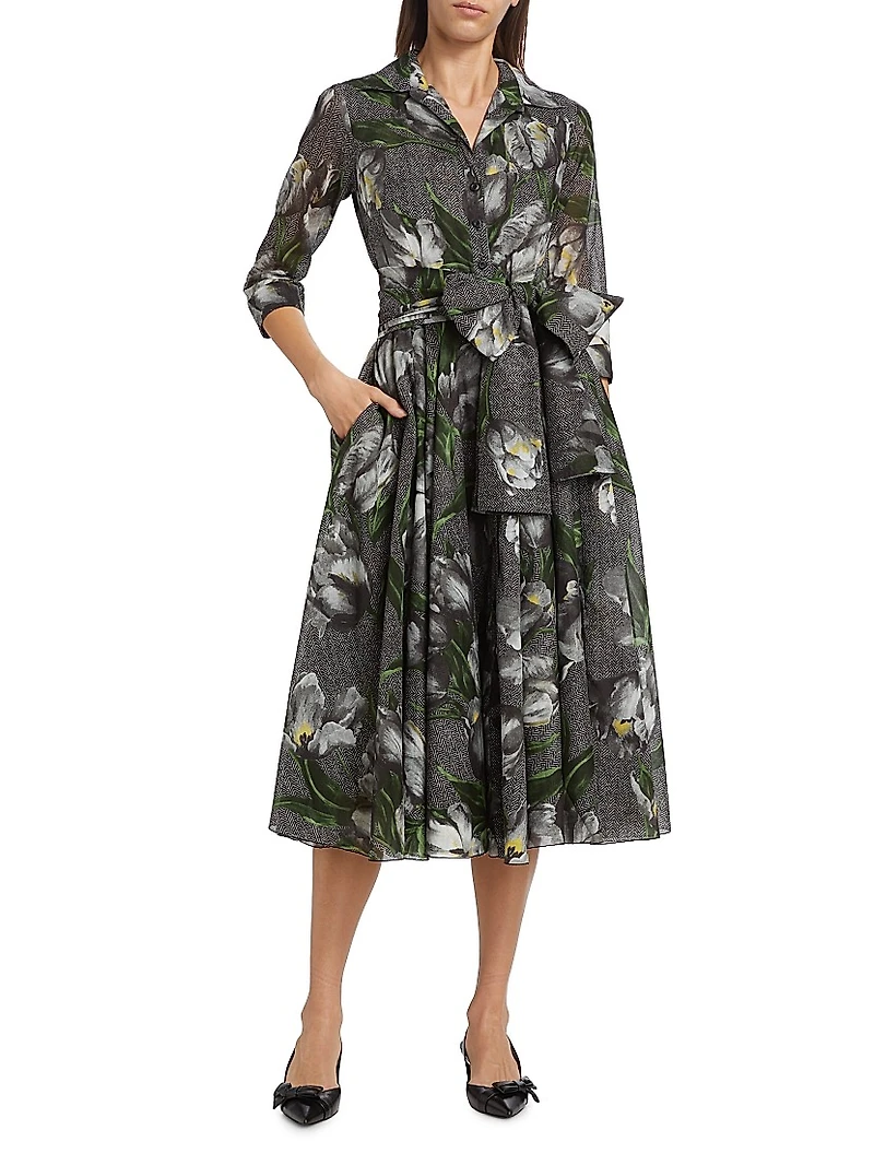Aster Floral Cotton Belted Shirtdress