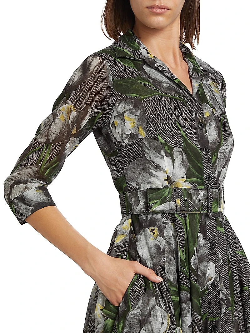 Aster Floral Cotton Belted Shirtdress