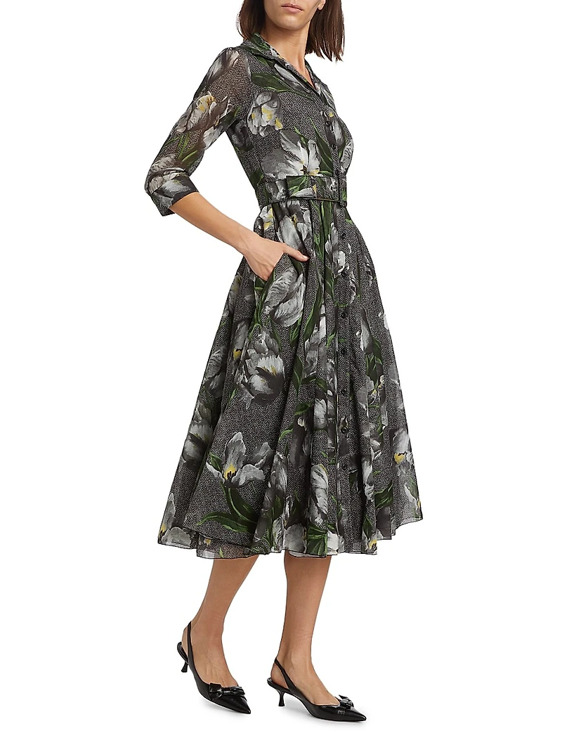 Aster Floral Cotton Belted Shirtdress