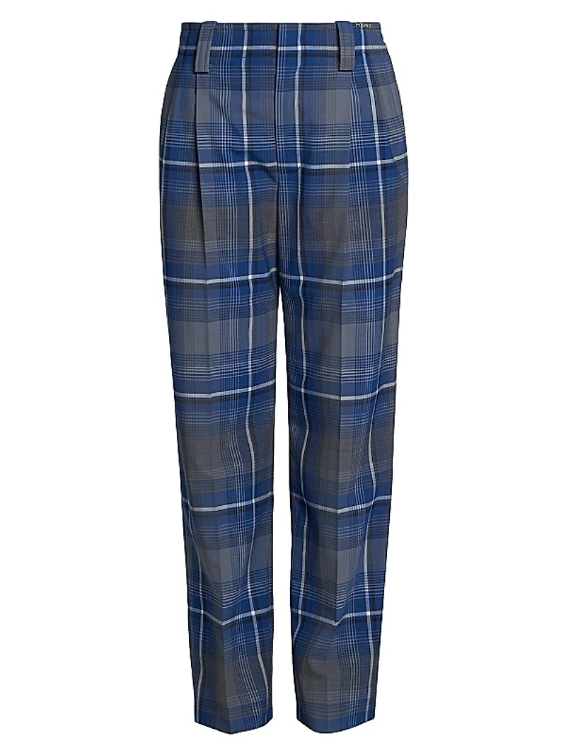 Plaid Wool-Blend Straight-Leg Pants