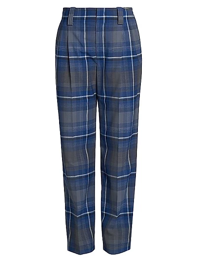 Plaid Wool-Blend Straight-Leg Pants