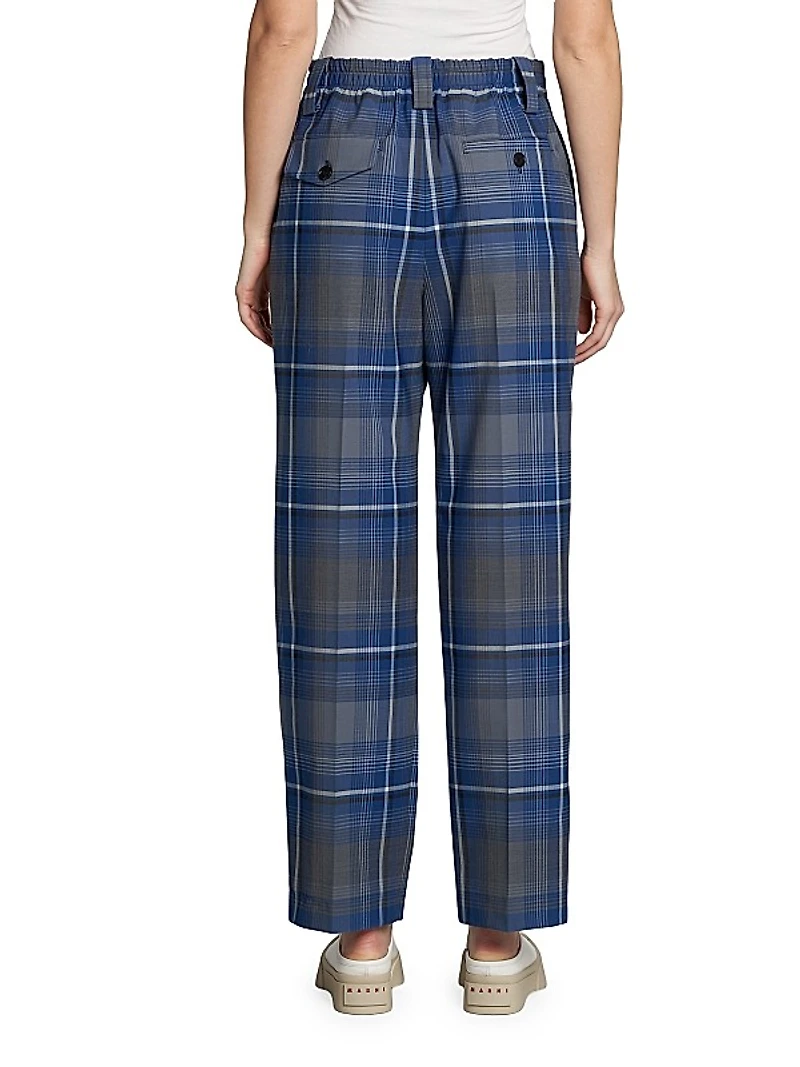 Plaid Wool-Blend Straight-Leg Pants