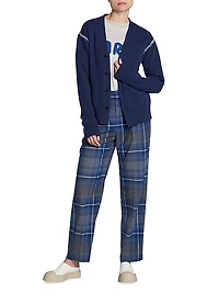 Plaid Wool-Blend Straight-Leg Pants