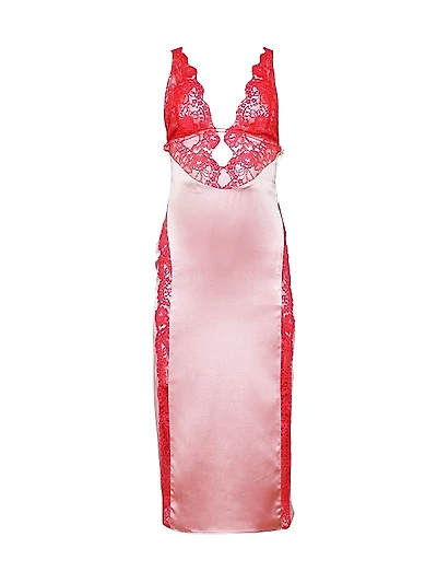 Silk And Lace V-Neck Slip Dress