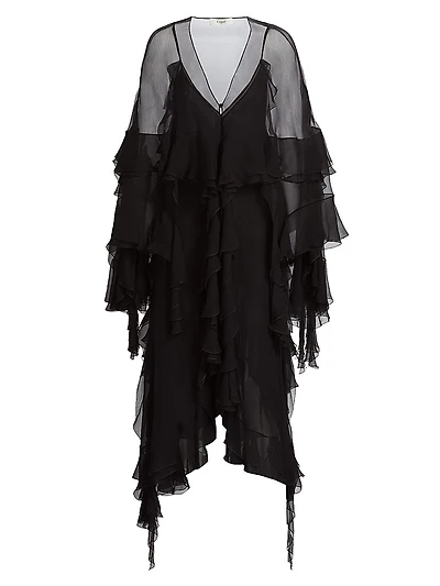 Ruffled Silk Chiffon Maxi Dress