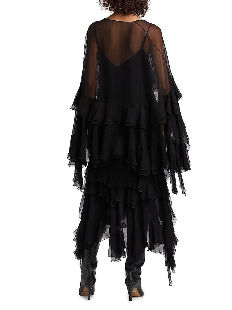 Ruffled Silk Chiffon Maxi Dress