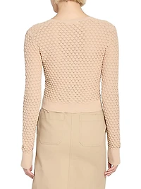 Cotton Pointelle Knit Scoopneck Cardigan