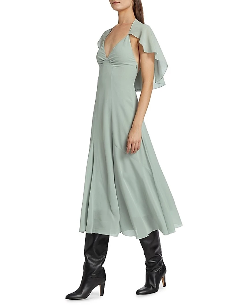 Silk Capelet Midi-Dress