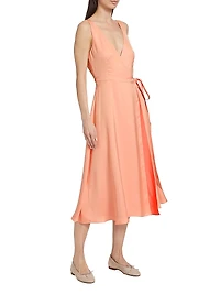 Kathleen Satin Sleeveless Wrap Midi-Dress