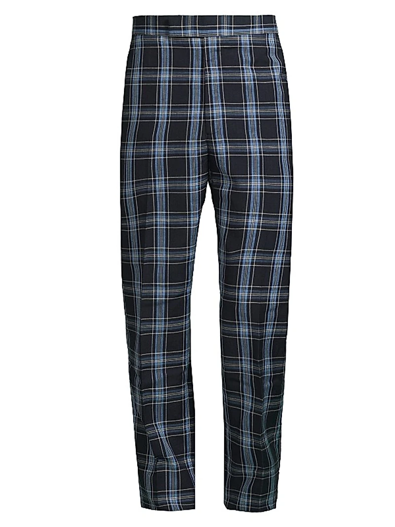 Plaid Wool & Linen-Blend Backstrap Suit Pants