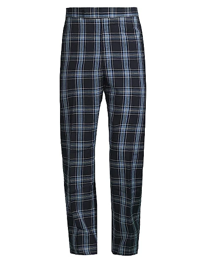 Plaid Wool & Linen-Blend Backstrap Suit Pants