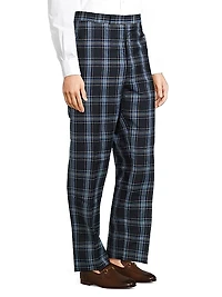 Plaid Wool & Linen-Blend Backstrap Suit Pants