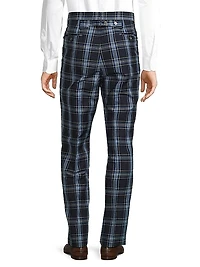 Plaid Wool & Linen-Blend Backstrap Suit Pants