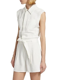 Eliza Denim Sleeveless Belted Romper